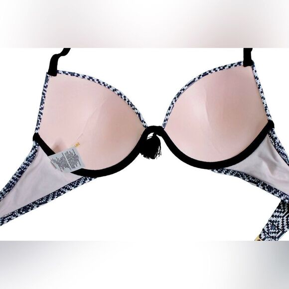 Shade & Shore Black White Geometric Lightly Padded Bra Bikini Swim Top 34C Beach - Picture 3 of 6